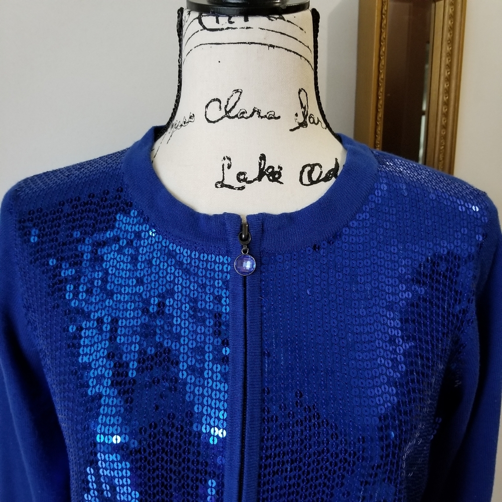 COPY - QUACKER FACTORY Cardigan Royal Blue Sequin Sweater SIZE XS. - Picture 2 of 15